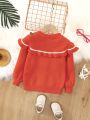 Young Girl Cherry Appliques Statement Collar Cardigan
