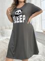 Plus Size Women'S Letter & Panda Print Nightgown