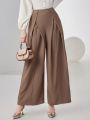 SHEIN Modely Women's Pleated Wide Leg Long Pants