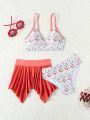 Tween Girls' Floral Print Bikini Set With Thin Straps