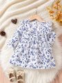 Baby Girl Floral Print Lace Decorative Dress