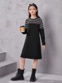 SHEIN Tween Girl Striped Heart Patchwork Dress