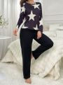 Women's Star Print Long Sleeve T-Shirt And Pants Sleepwear Set