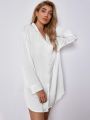 Drop Shoulder Patched Pocket Satin Nightdress