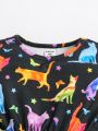 SHEIN Baby Girl Dinosaur Print Flare Hem Dress