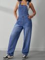 Women'S Casual Denim Overalls With Slanted Pockets