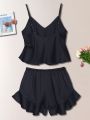 Satin Cami Top & Ruffle Trim Shorts PJ Set