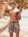 SHEIN Men's Leopard Print Beach Shorts With Slanted Pockets