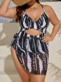 SHEIN Swim Classy Plus Size Women's Tie Dye Crossed Cutout Two Piece Swimsuit