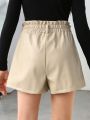 SHEIN Tween Girl Paperbag Waist PU Leather Shorts