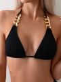 SHEIN Swim BAE Chain Halterneck Swimsuit Top