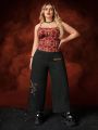 Game of Thrones X SHEIN Plus Size Letter Print Pocket Pants