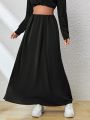 SHEIN Essnce Black High-waisted Midi Skirt