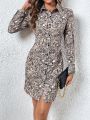 Paisley Printed Button-front Long Sleeve Dress