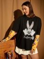 LOONEY TUNES X SHEIN Plus 1pc Cartoon & Letter Graphic Drop Shoulder 2 In 1 Tee