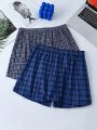 Men 2pcs Plaid Print Boxer Shorts