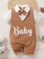 Baby Boy Letter Graphic Bow Front 2 In 1 Romper