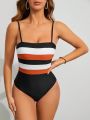 SHEIN Swim Vcay Women's Colorblock Stripe One Piece Swimsuit