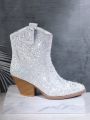 Women's Fashion Rhinestone Decor Ankle Boots And Short Boots