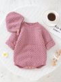 Baby Girls' Solid Color Round Neck Knitted Romper