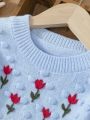 Baby Girls' 3d Embroidery Flower Diamond Pattern Knit Sweater For Winter