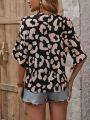 Women'S Loose Fit Printed V-Neck Casual Shirt