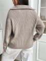 SHEIN EZwear Quarter Zip Drop Shoulder Cable Knit Sweater