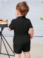 SHEIN Baby Boy Casual Zipper Front Short Sleeve Romper With Shorts