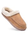 Mens Leather Slippers Comfy Handmade Stitch Slip-on House Shoes Warm Fur Lined Rubber Sole Indoor Outdoor