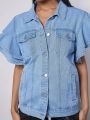Women'S Fashionable Denim Top With Flying Sleeves