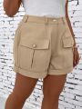 Plus Size Solid Color Workwear Shorts