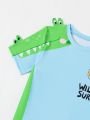 Young Boy's Alligator Texture Short-Sleeve Letter Print Swimwear Set