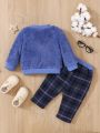 Baby Girls' Plaid Fleece Sweatshirt And Pants Set
