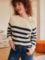 SHEIN Frenchy Women's Casual Striped Button Down Cardigan Sweater