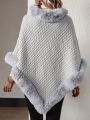 SHEIN Essnce Furry Patchwork Batwing Sleeve Sweater