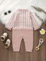 Baby Girl Houndstooth Pattern Knit Jumpsuit