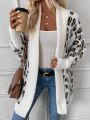 SHEIN LUNE Leopard Pattern Contrast Trim Batwing Sleeve Duster Cardigan