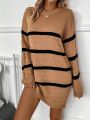 Striped Pattern Drop Shoulder Sweater Dress