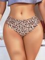 5pcs/Pack Leopard Print & Solid Color Seamless Thong Panties