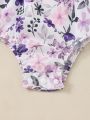 Baby Girls' Romantic Floral Print Long Sleeve Lace Bodysuit
