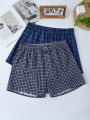 Men 2pcs Plaid Print Boxer Shorts