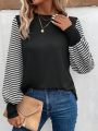 Women's Patchwork Striped Long-sleeved T-shirt