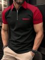 Men'S Plus Size Color Block Raglan Sleeve Polo Shirt