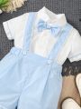 Baby Boy Bow Front Shirt & Suspender Shorts