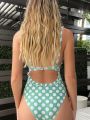 SHEIN Swim Chicsea Polka Dot Print One-Piece Swimsuit Swimsuit With Flounce Trimmed