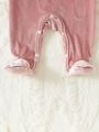 Baby Girl 2pcs Ruffle Trim Bow Front Velvet Sleep Footed Jumpsuit