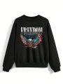 Rat Studio Round Neck Eagle & Letter Print Sweatshirt