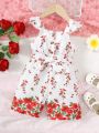 Baby Girls' Romantic Floral Romper With Ruffle Hem For Summer