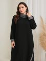 SHEIN Mulvari Plus Size Contrast Turtleneck Button Detail Dress