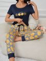 Ladies' Lemon Printed Short Sleeve Pajama Set